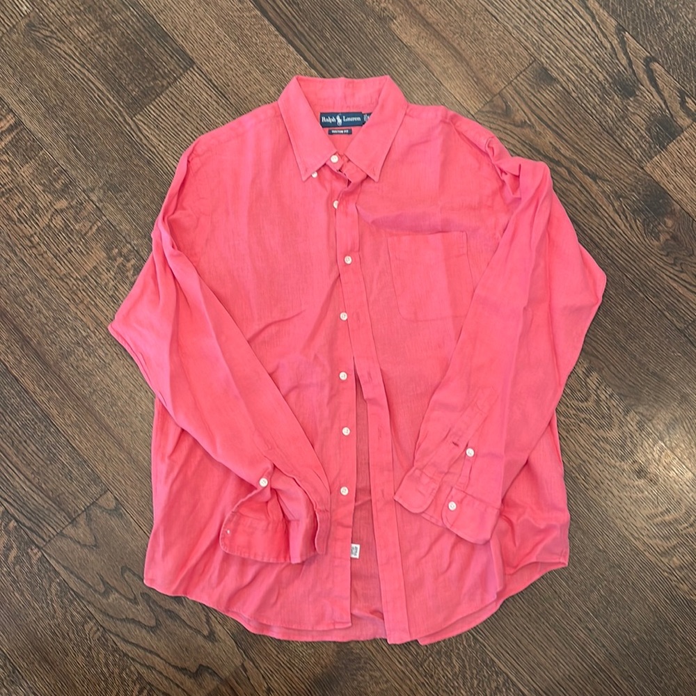 Ralph Lauren Men’s linen button down machine washable! LIKE NEW size XL